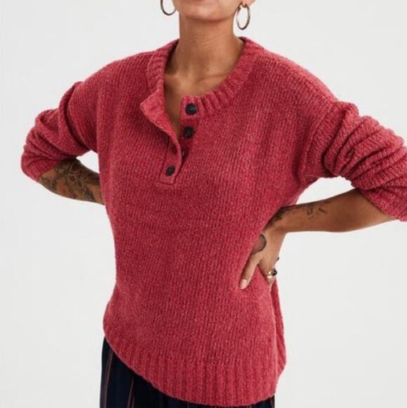 American Eagle Outfitters Sweaters - American Eagle Pink jegging fit Henley sweater XL
